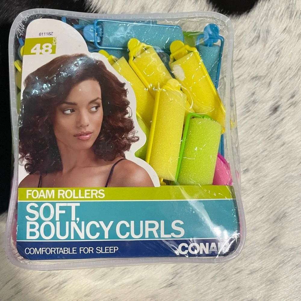Conair Foam Rollers Soft Bouncy Curls Foam Hair Rollers, For Sleep, Neon, 48 Ct.